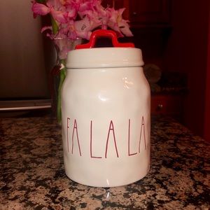 Rae Dunn fa la la ! Canister red Christmas